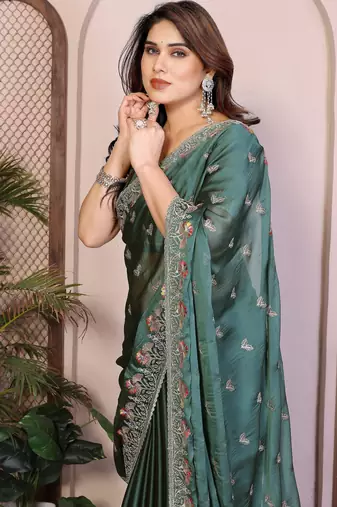 Women’s Green Embroidered Saree