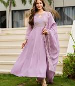 Lavender embroidered cp vichitra anarkali suit set with dupatta for women