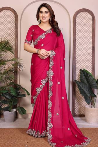 Women’s Pink Embroidered Saree