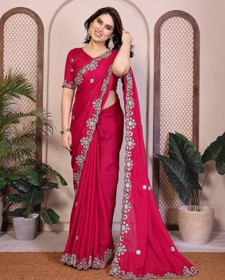 Women’s Pink Embroidered Saree 2
