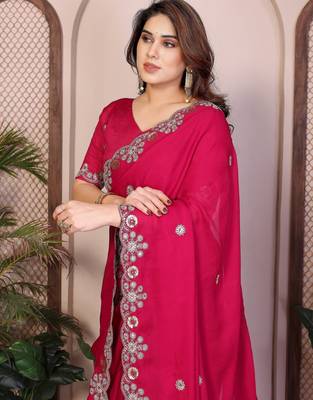 Women’s Pink Embroidered Saree 3