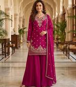 Rani pink premium chinon beads work suit set