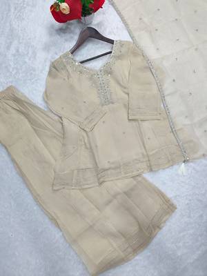 Cream crunchy silk embroidery sequence work palazzo set 2