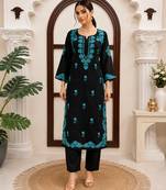 Black roman silk thread work kurta pant set