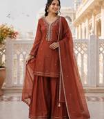 Browan crunchy silk embroidery sequence work palazzo set