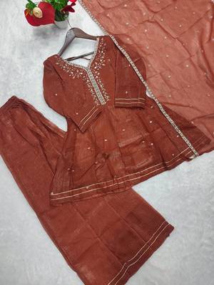 Browan crunchy silk embroidery sequence work palazzo set 2