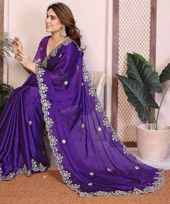 Women’s Purple Embroidered Saree 2