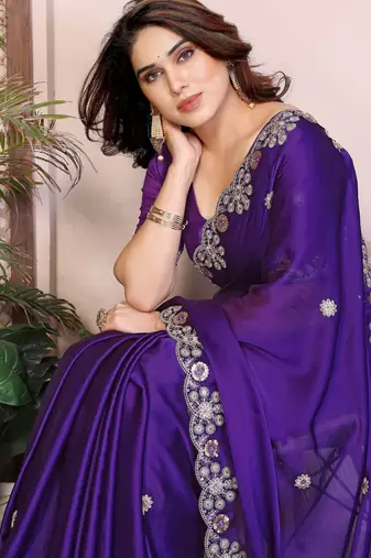 Women’s Purple Embroidered Saree