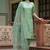 Floral embroidered silk round neck kurta trouser and dupatta set