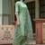 Floral embroidered silk round neck kurta trouser and dupatta set