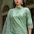 Floral embroidered silk round neck kurta trouser and dupatta set