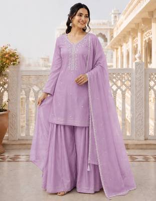 Lavender crunchy silk embroidery sequin work palazzo set 1