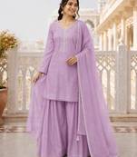 Lavender crunchy silk embroidery sequence work palazzo set
