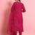 Floral embroidered silk round neck kurta trouser and dupatta set