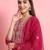 Floral embroidered silk round neck kurta trouser and dupatta set