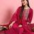 Floral embroidered silk round neck kurta trouser and dupatta set