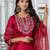 Floral embroidered silk round neck kurta trouser and dupatta set