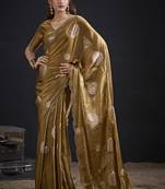 Mustard polka butti work tissue silk saree with matching blouse piece