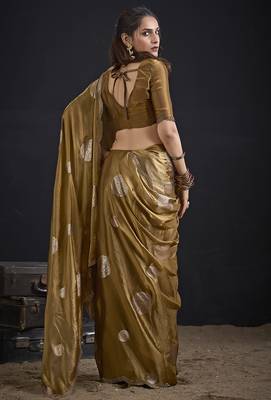 Mustard polka butti work tissue silk saree with matching blouse piece 2