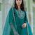 Floral embroidered silk round neck kurta trouser and dupatta set