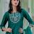 Floral embroidered silk round neck kurta trouser and dupatta set
