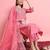 Floral embroidered silk round neck kurta trouser and dupatta set