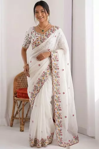 Designer Party Wear Floral Embroidery Saree