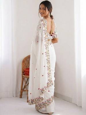 Designer Party Wear Floral Embroidery Saree 2