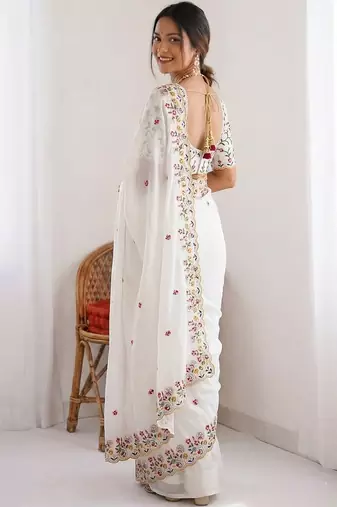 Designer Party Wear Floral Embroidery Saree