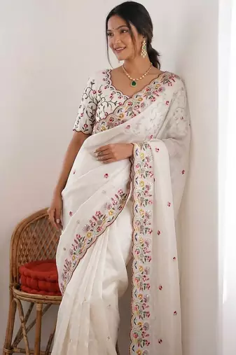 Designer Party Wear Floral Embroidery Saree