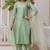 Floral embroidered silk round neck kurta trouser and dupatta set