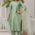 Floral embroidered silk blend round neck kurta trouser and dupatta set