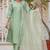 Floral embroidered silk round neck kurta trouser and dupatta set
