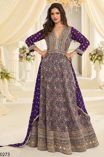 Violet embroidery codding & sequin anarkali - free size