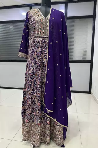 Violet embroidery codding & sequin anarkali - free size