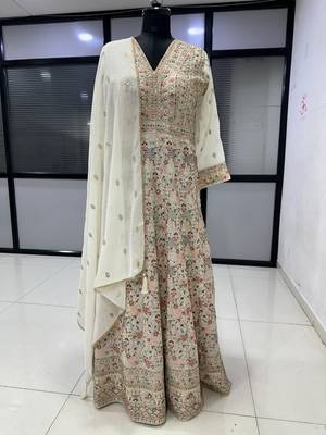 Beige embroidery codding & sequin anarkali - free size 3