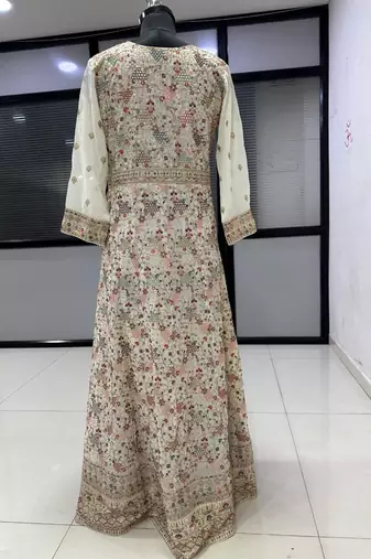 Beige embroidery codding & sequin anarkali - free size