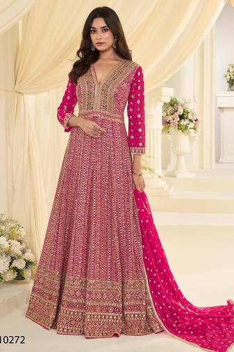 Magenta embroidery codding & sequin anarkali - free size