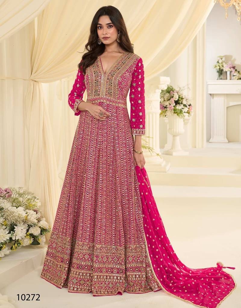 Magenta embroidery codding & sequin anarkali - free size