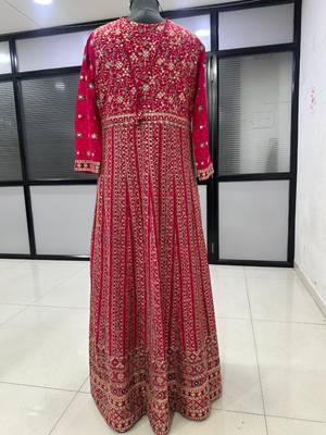 Magenta embroidery codding & sequin anarkali - free size 4