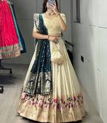 green silk blend zari weaving anarkali lehenga choli