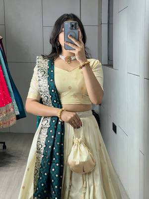 green silk blend zari weaving anarkali lehenga choli 4