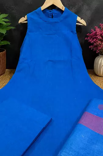 Royal Blue Cotton Kurta Pant Set with Contrast Dupatta