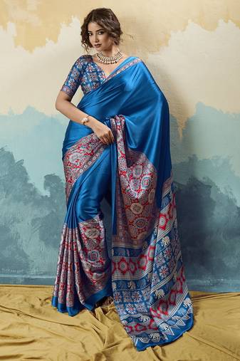 Purple pure modal satin printed saree