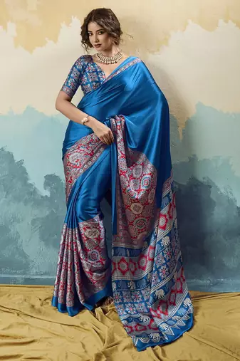 Purple pure modal satin printed saree