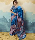 purple  satin printed saree