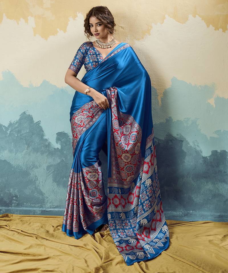 purple  satin printed saree
