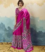 pink  satin printed saree