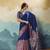 dark blue  satin printed saree