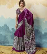 wine  satin printed saree